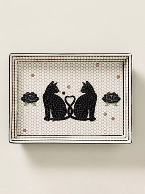 ANTHROPOLOGIE NWT Bistro Tile 24k Gold Accent Halloween Vanity
Tray